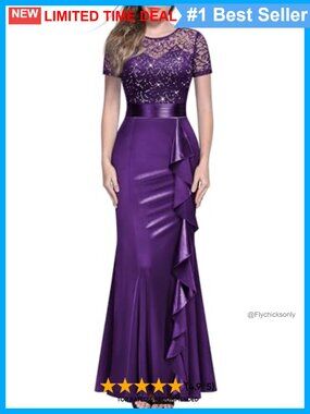 Sequin Lace Mermaid Maxi Evening Dress Ruffle Formal Prom Gown